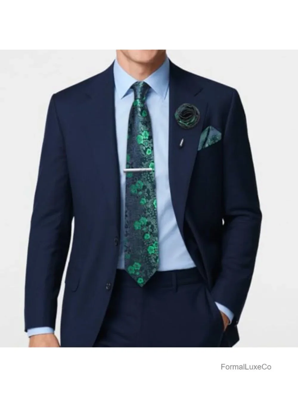 Men's Silk Tie Set with Floral Design, Necktie & Pocket Square